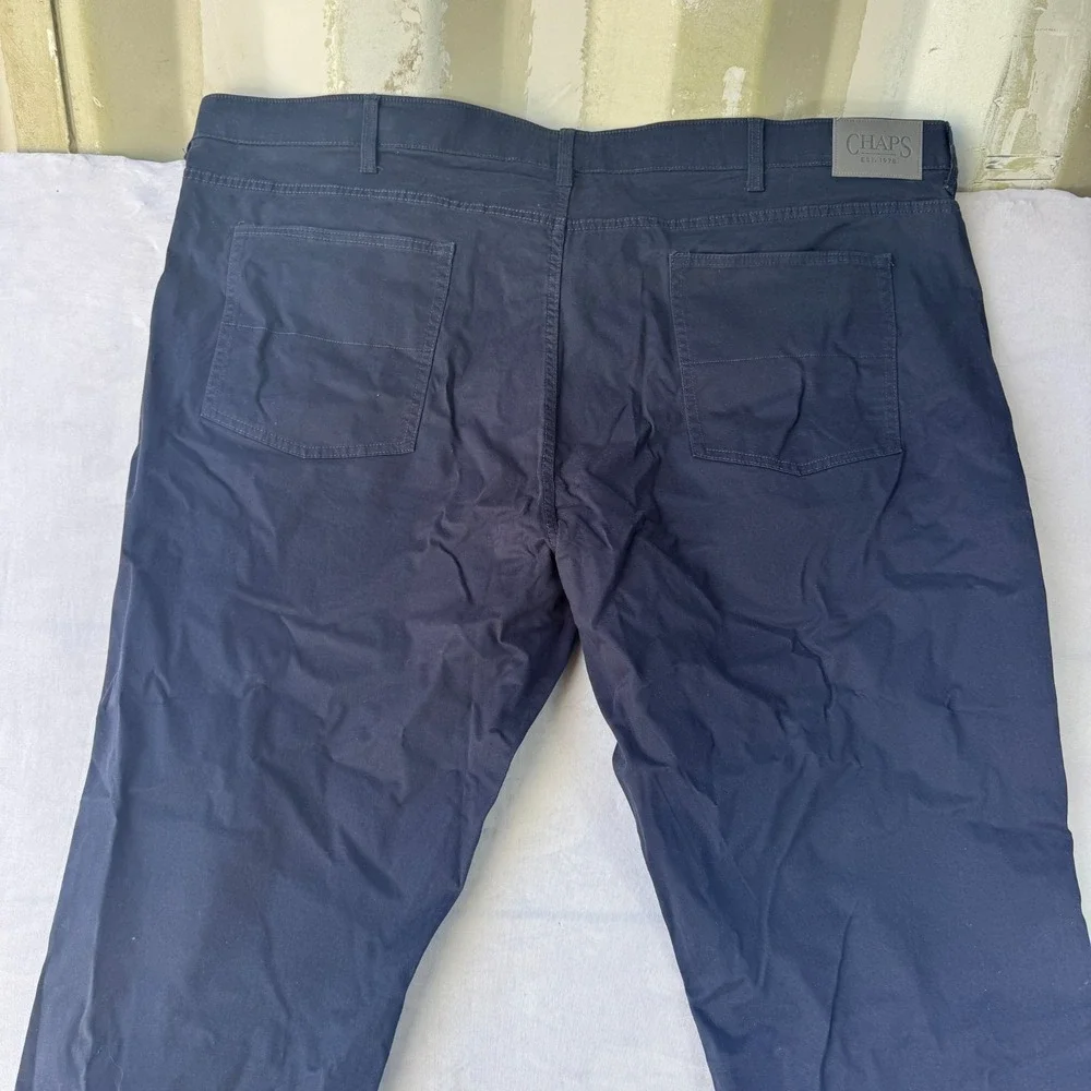 Chaps Chino Pants Mens 50x30 Navy Blue Cotton Stretch Slim Fit Straight Leg